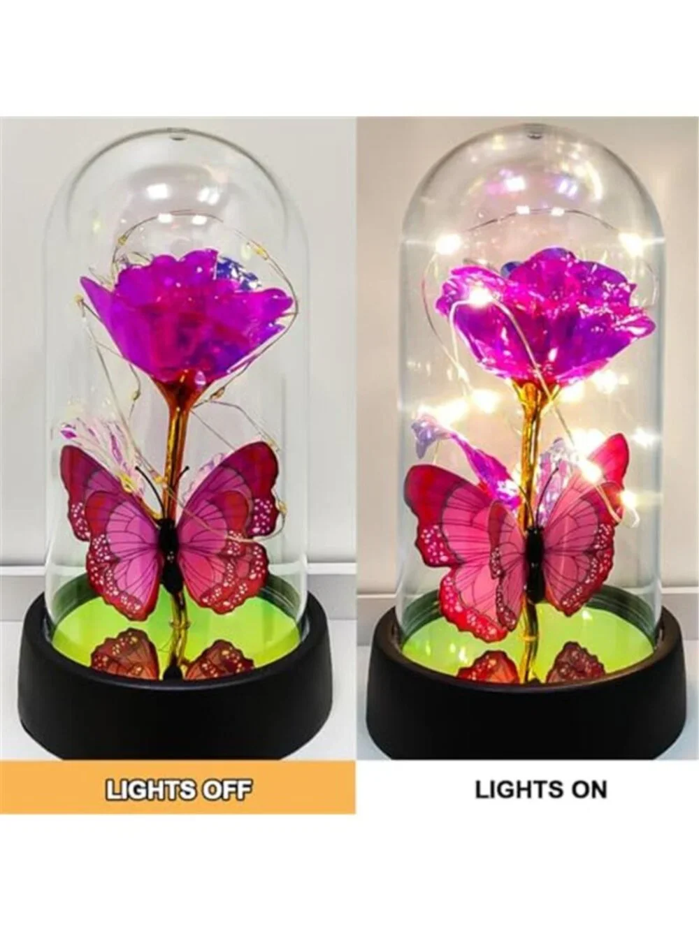 Galaxy Rose In Glass Dome LED Light Up Forever Flower Romantic Gift Decor